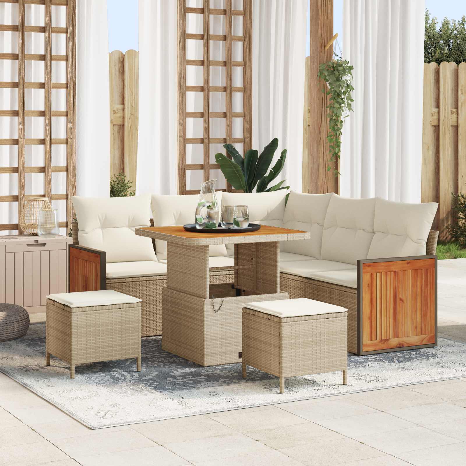 Tuinbankenset met kussen 8 pcs Beige en Crème