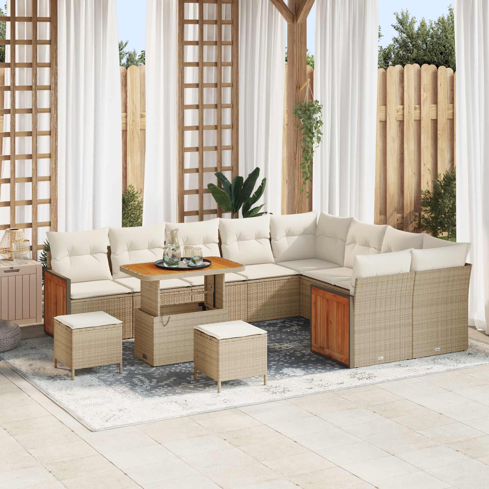 Tuinbankenset met kussen 12 pcs Beige en Crème