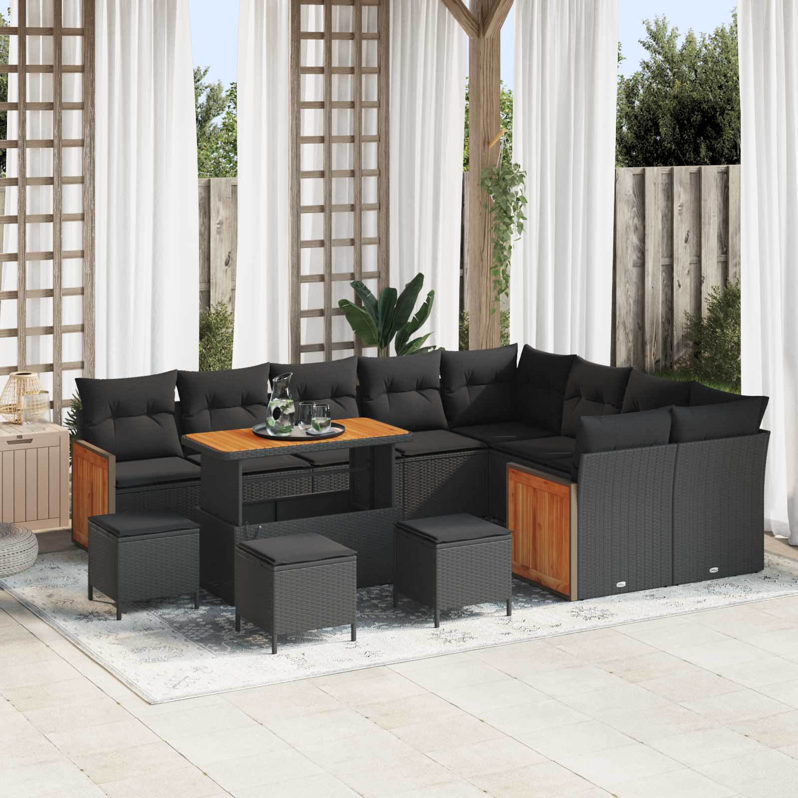 Tuinbankenset 13 pcs Zwart Poly rattan en gepoedercoat staal – afbeelding 1