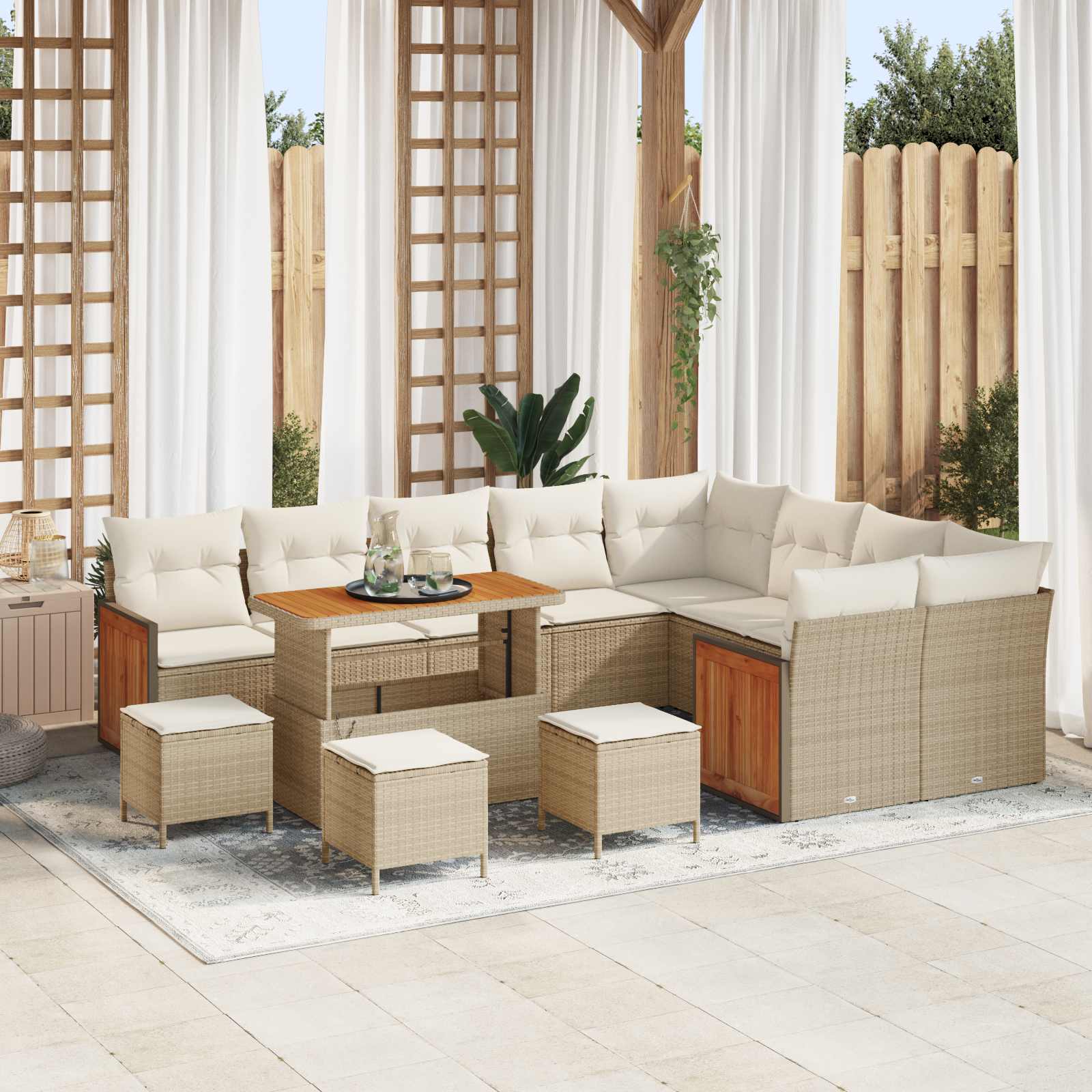 Tuinbankenset met kussen 13 pcs Beige en Crème