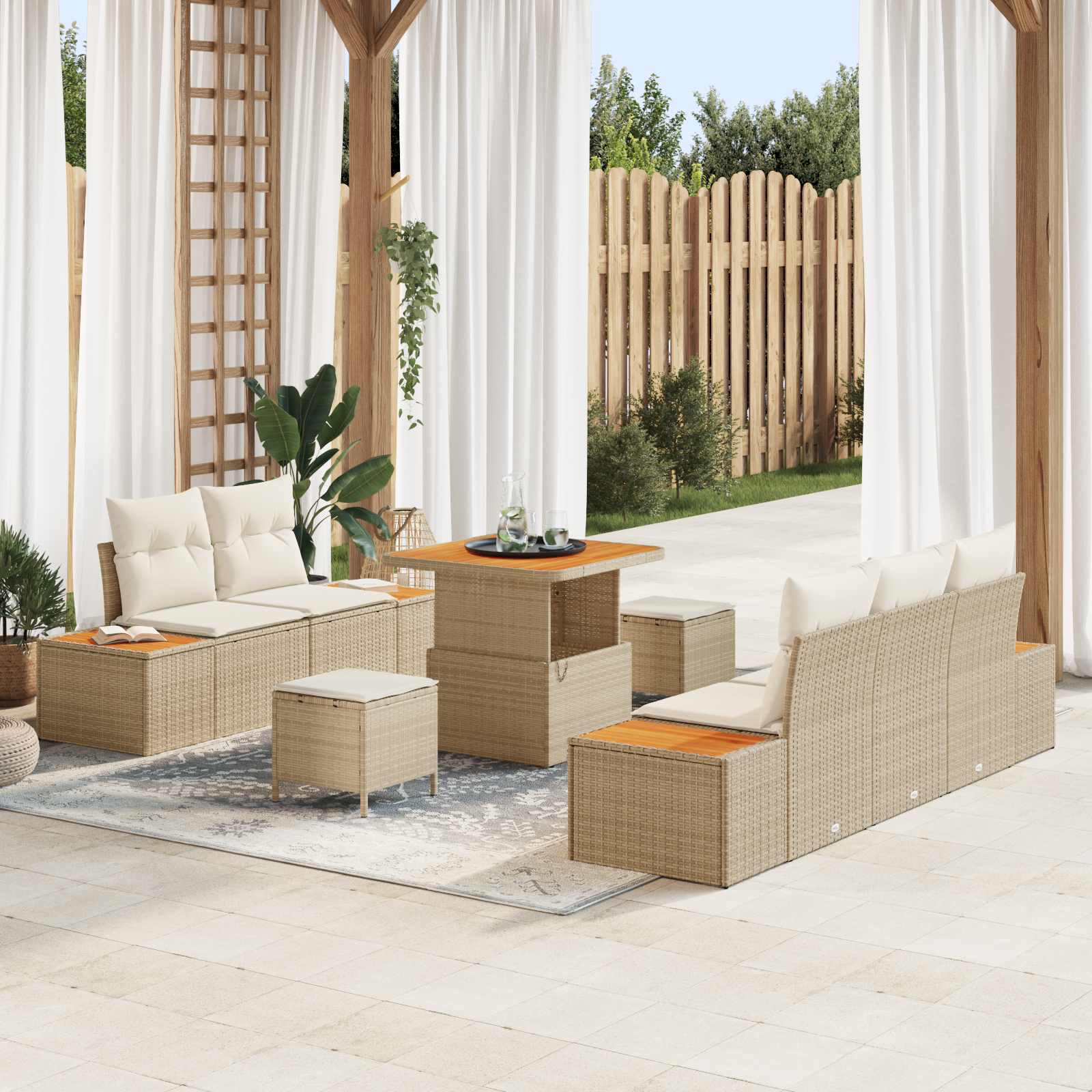 Tuinbankenset met kussen 8 pcs Beige en Crème