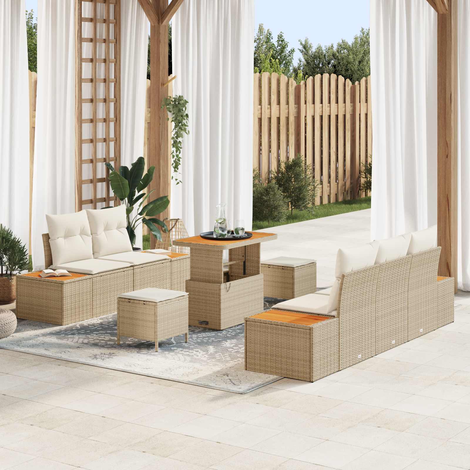 Tuinbankenset met kussen 8 pcs Beige en Crème