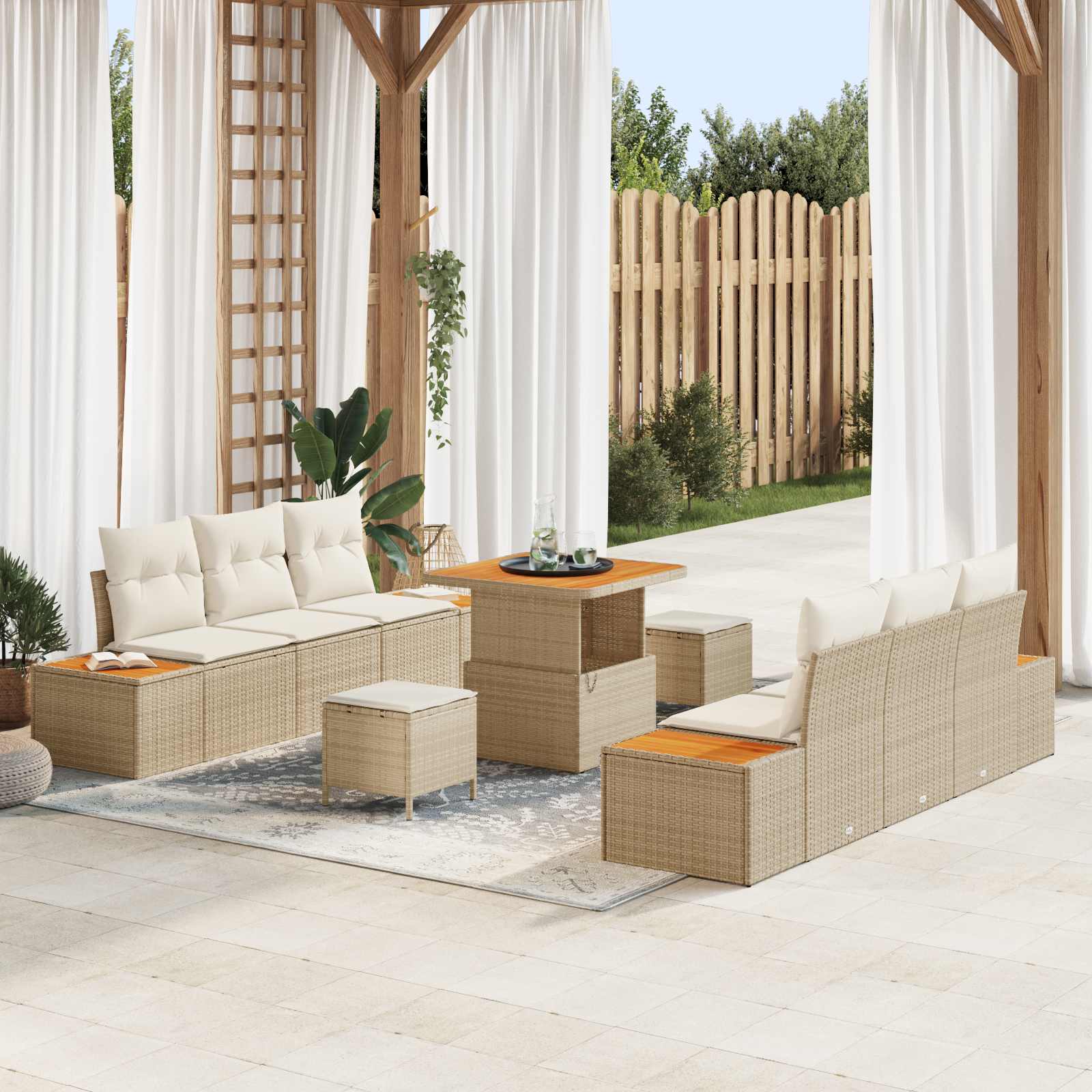 Tuinbankenset met kussen 9 pcs Beige en Crème