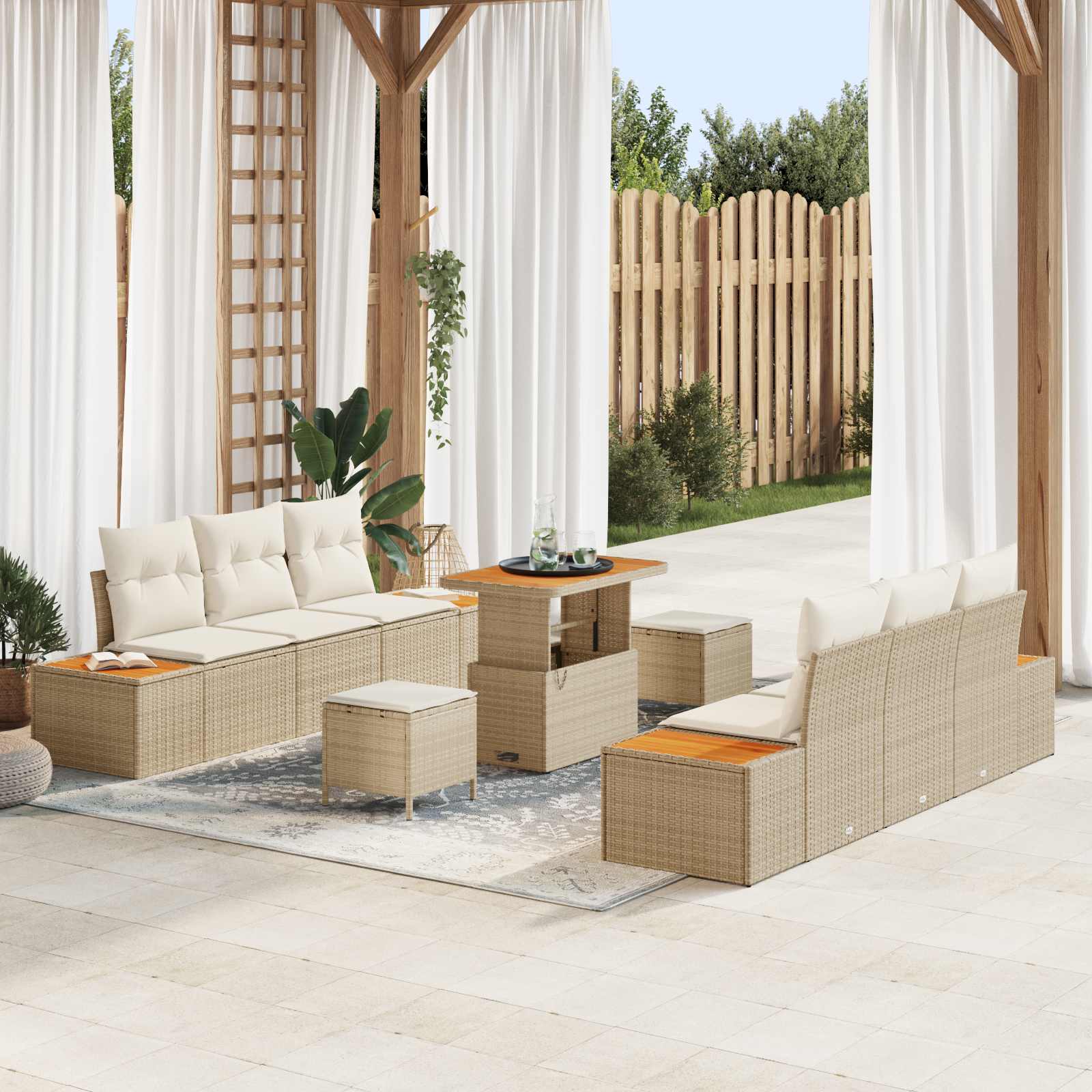 Tuinbankenset met kussen 9 pcs Beige en Crème