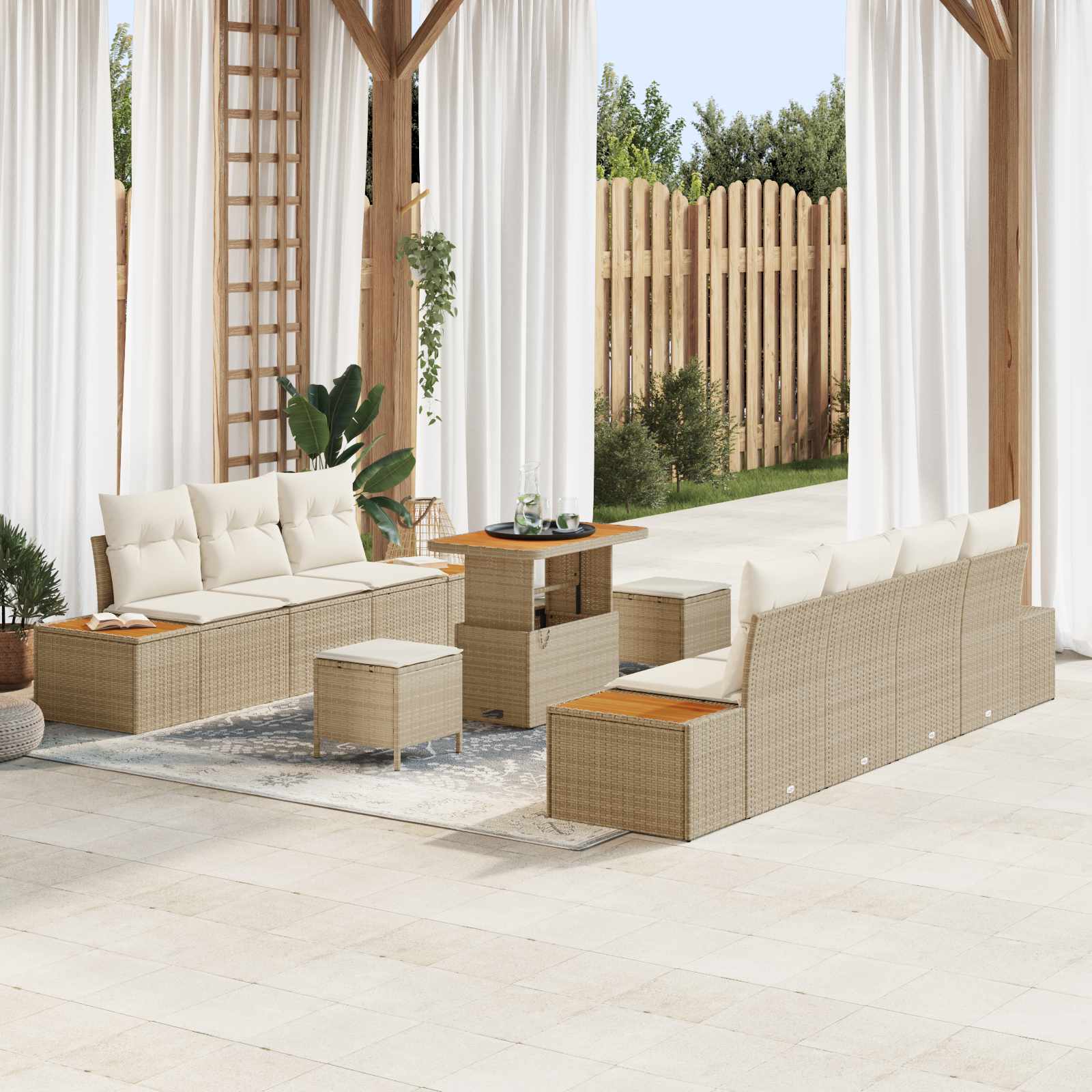 Tuinbankenset met kussen 10 pcs Beige en Crème