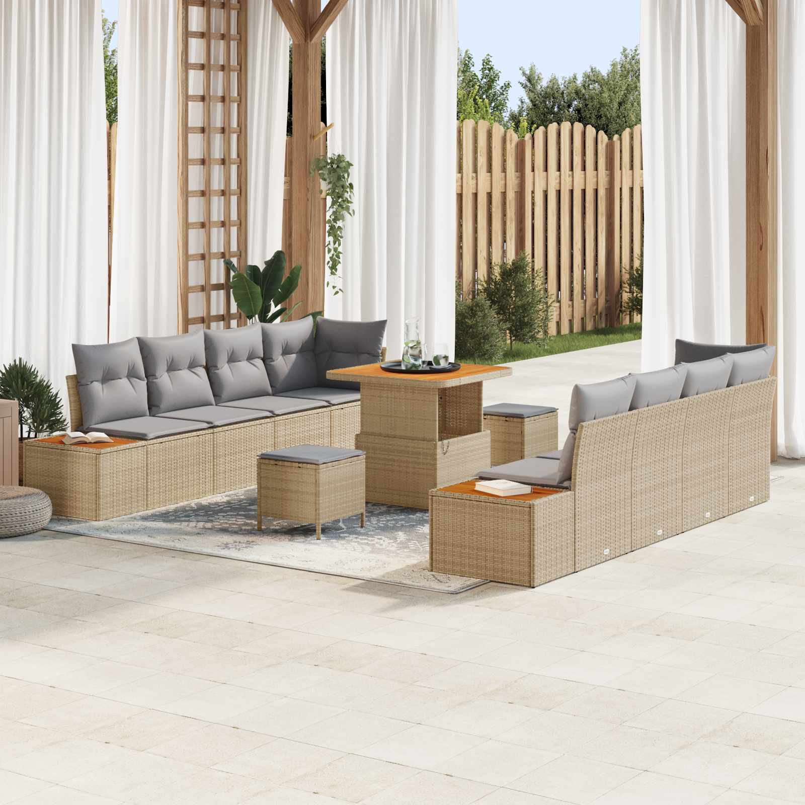 Tuinbankenset met kussen 11 pcs Beige en Licht Grijs – afbeelding 1