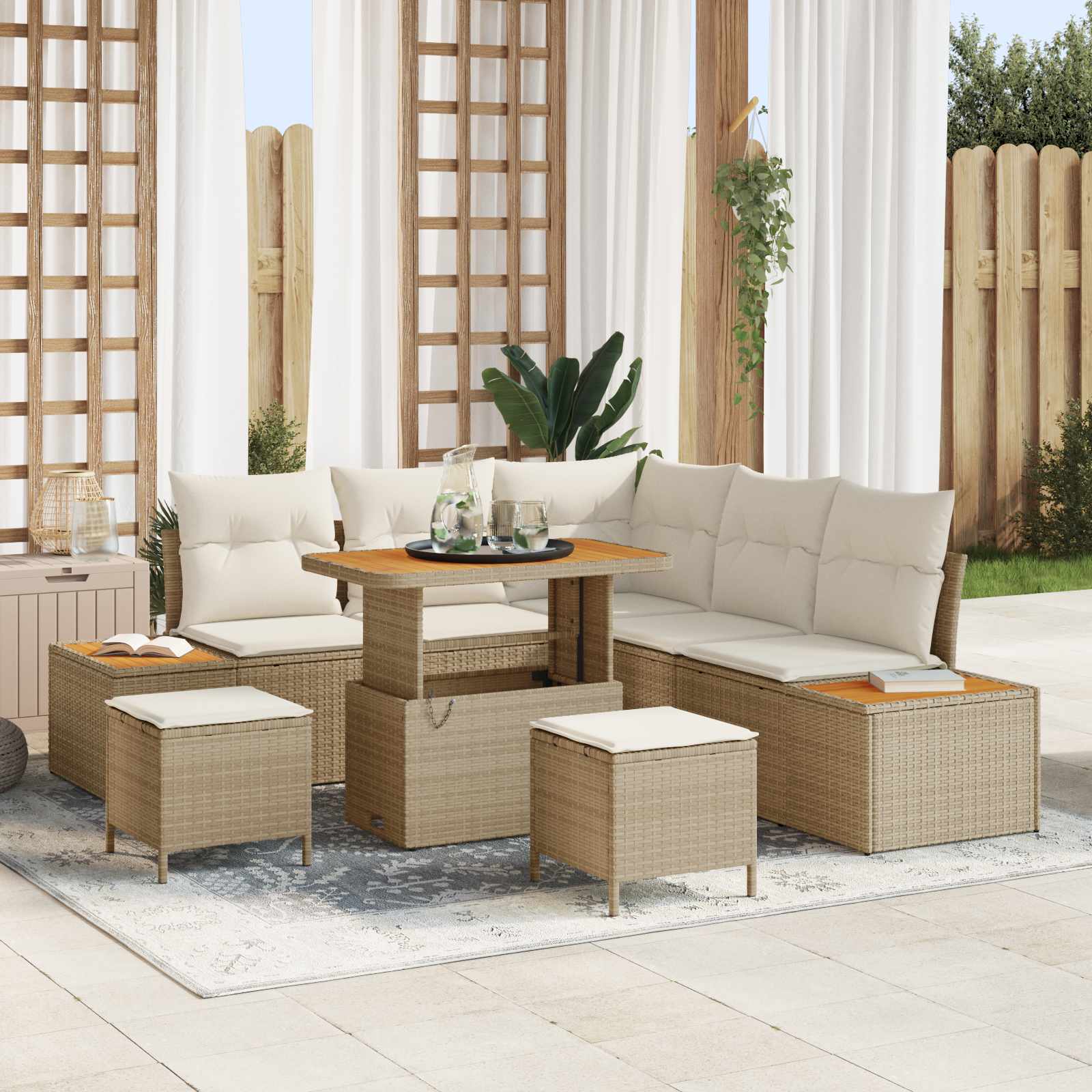 Tuinbankenset met kussen 8 pcs Beige en Crème