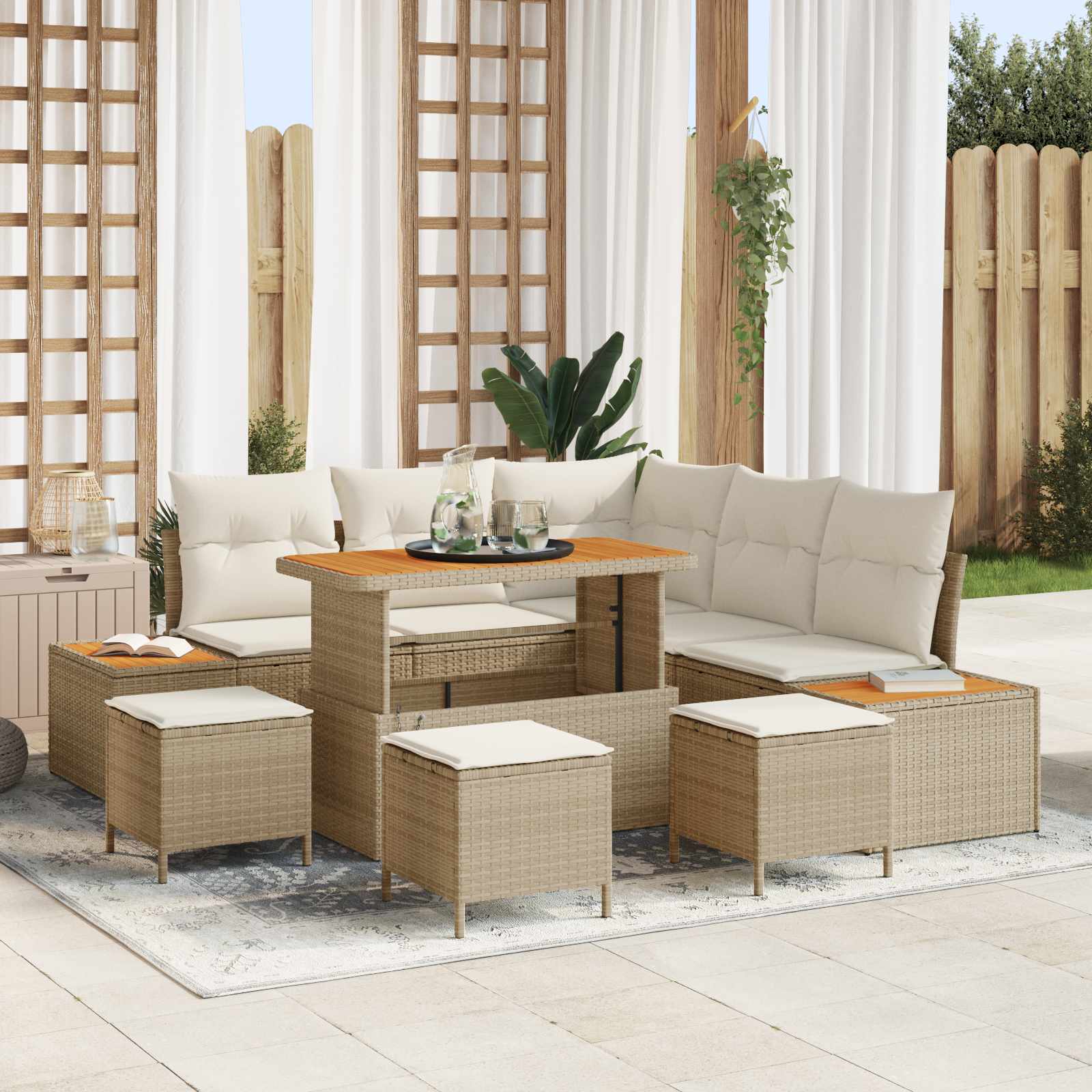 Tuinbankenset met kussen 9 pcs Beige en Crème
