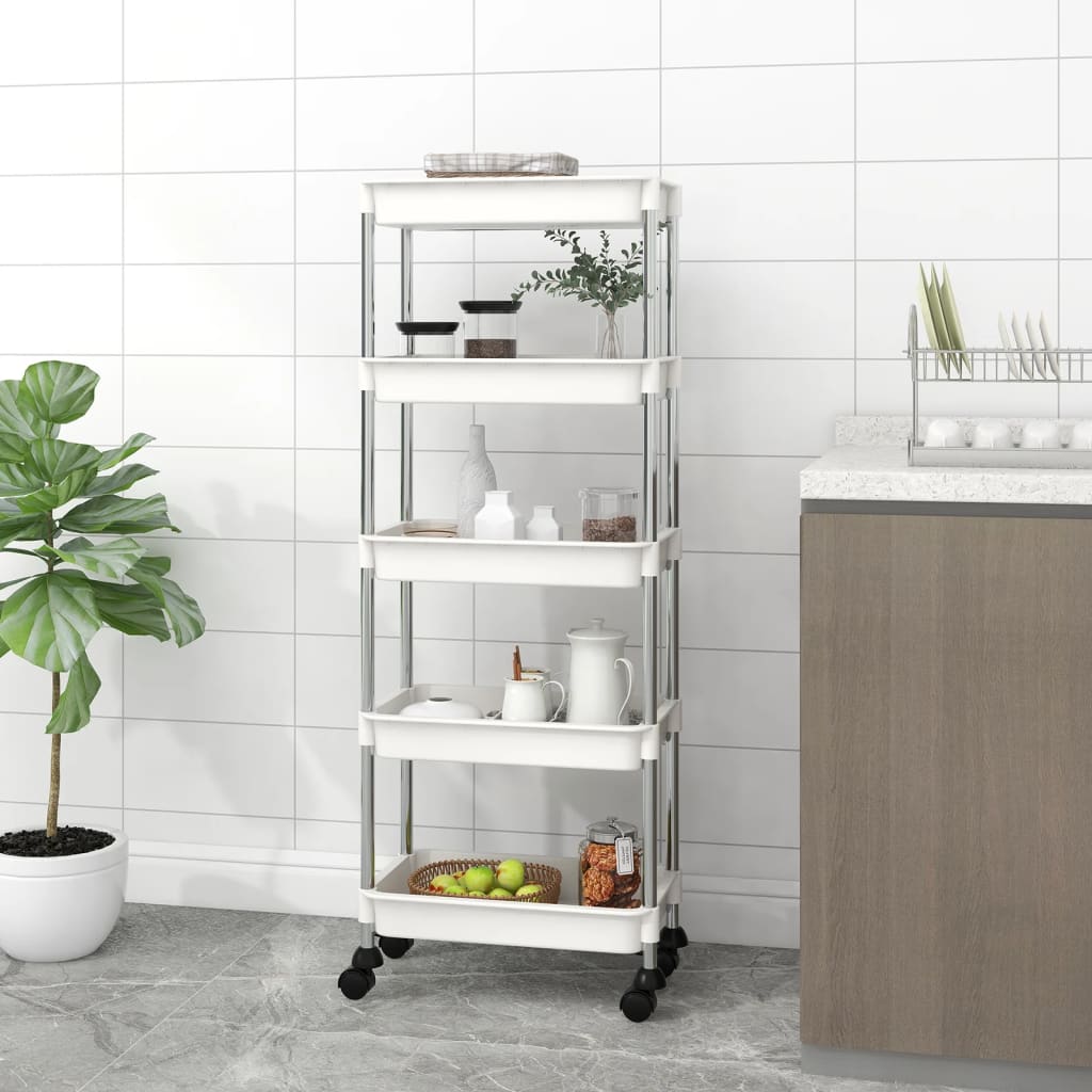 Keukentrolley 5-laags 42x29x128 cm ijzer en ABS wit