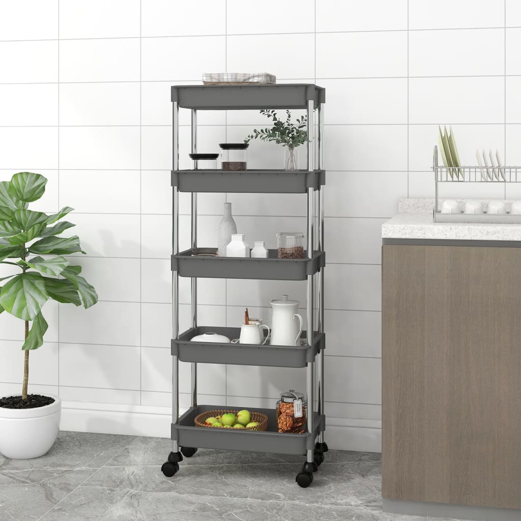 Keukentrolley 5-laags 42x29x128 cm ijzer en ABS grijs