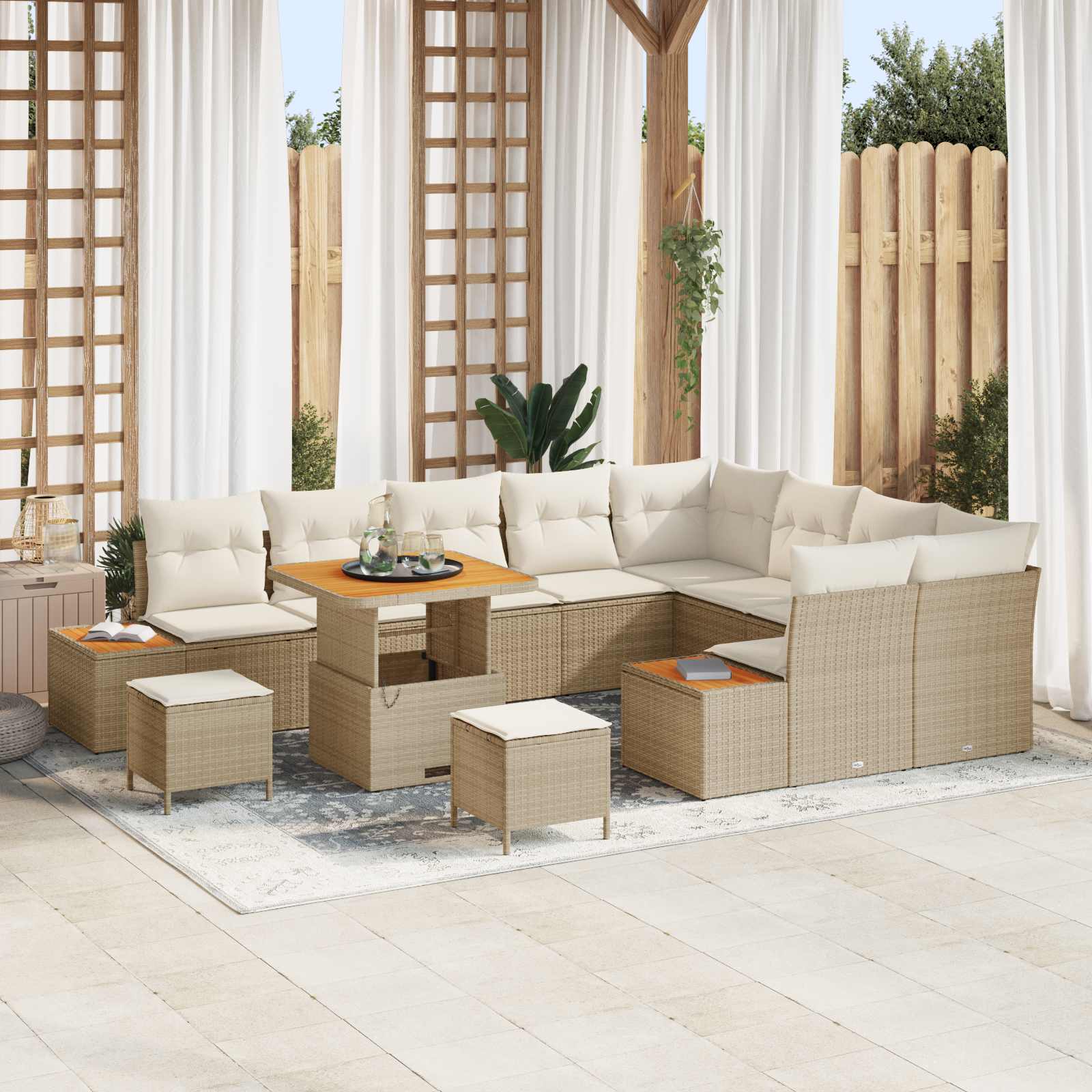 Tuinbankenset met kussen 12 pcs Beige en Crème