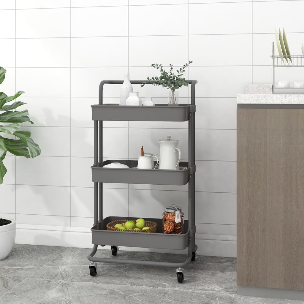 Keukentrolley 3-laags 42x35x85 cm ijzer en ABS grijs – afbeelding 1