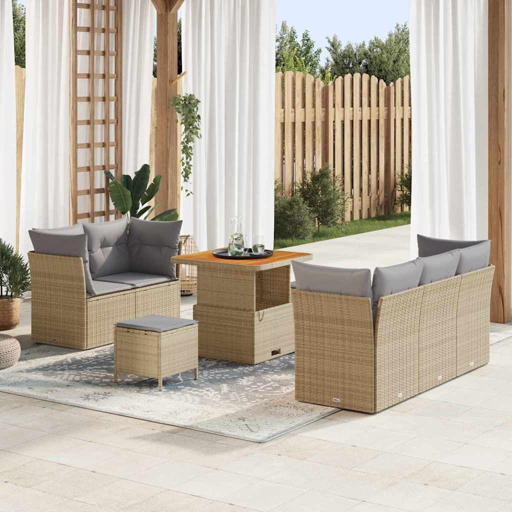 Tuin Sofa Set met kussen met opslag 8 pcs beige en lichtgrijs