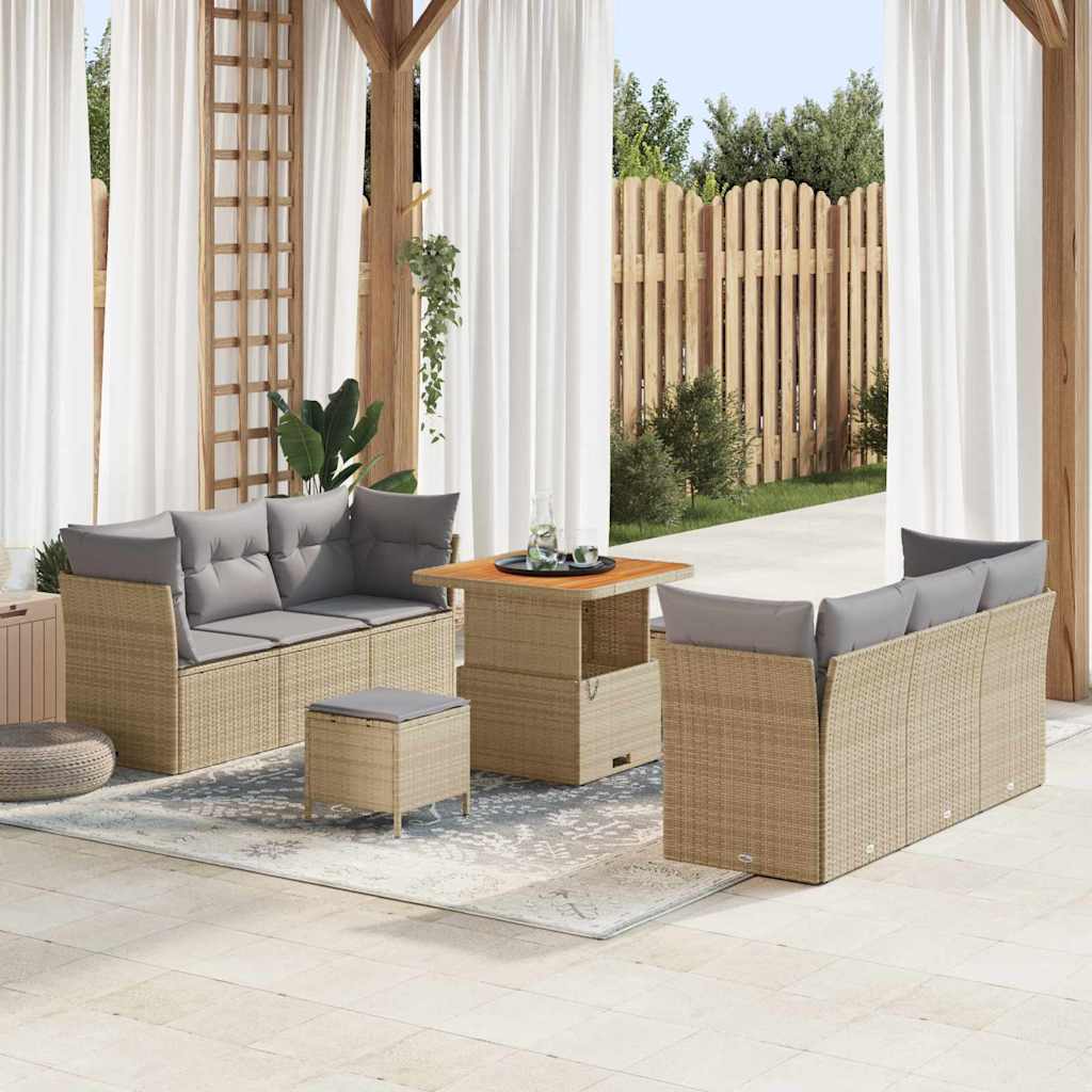 Tuin Sofa Set met kussen 9 pcs Beige en Licht Grijs poly rattan – afbeelding 1