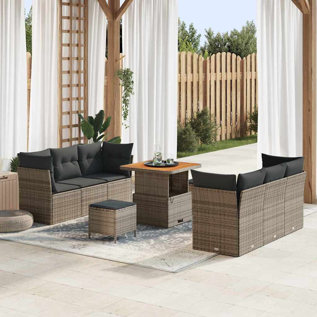 Tuin Sofa Set met kussen 9 pcs Grijs poly rattan – afbeelding 1