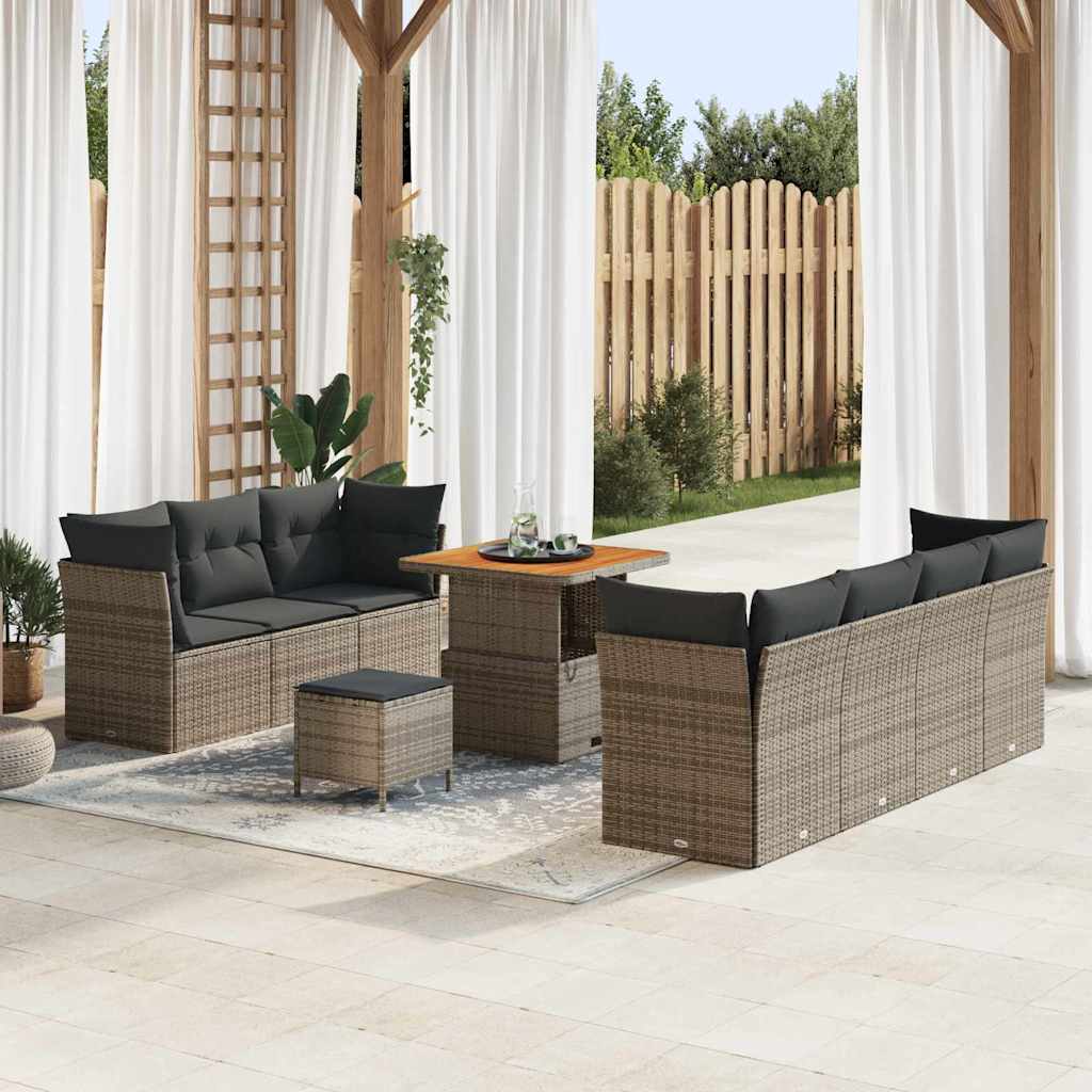 Tuin Sofa Set met kussen 10 pcs Grijs poly rattan – afbeelding 1