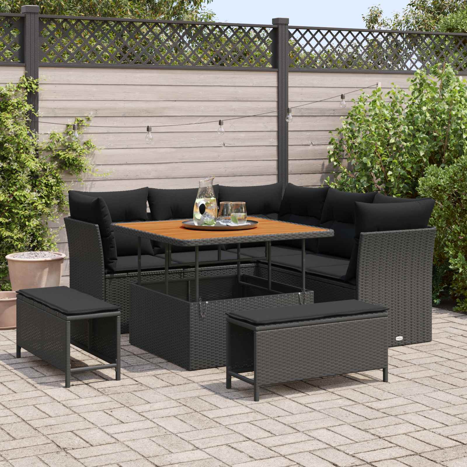 Tuin Sofa Set 8 pcs Zwart Poly riet en gepoedercoat staal