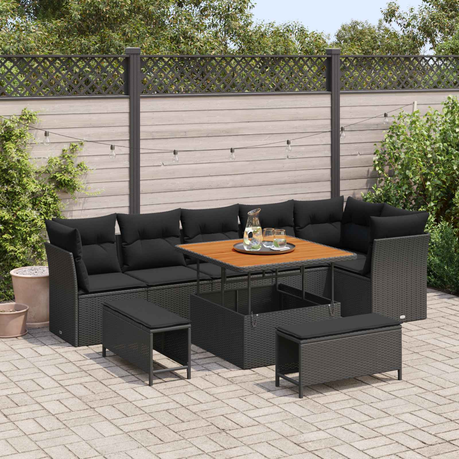 Tuin Sofa Set 9 pcs Zwart Poly riet en gepoedercoat staal