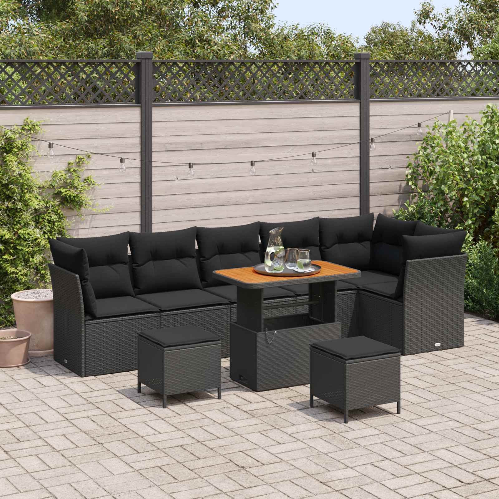 Tuin Sofa Set met kussen met opslag 9 pcs Zwart 90 x 55 x 71 cm