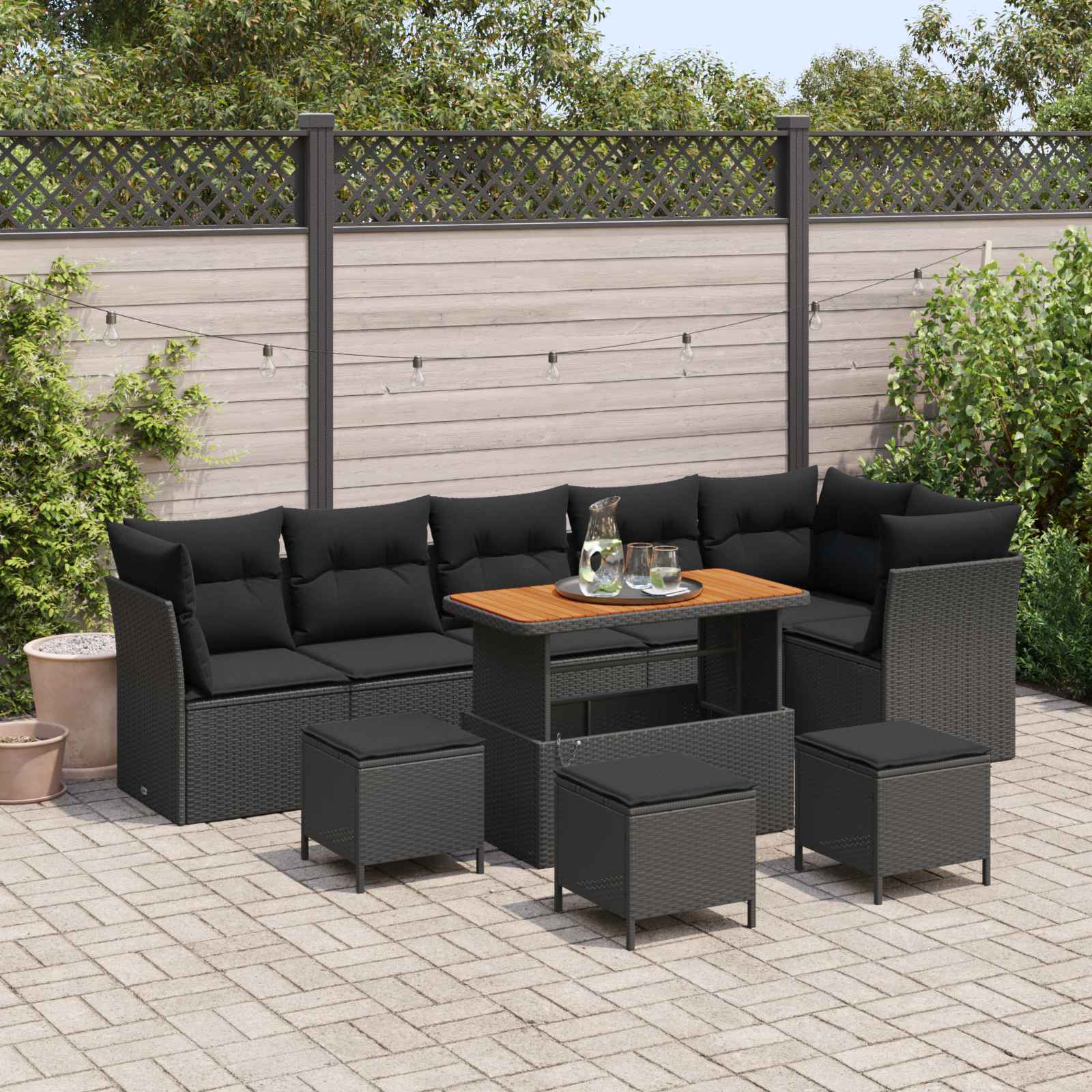 Tuin Sofa Set 10 pcs Zwart Poly riet en gepoedercoat staal