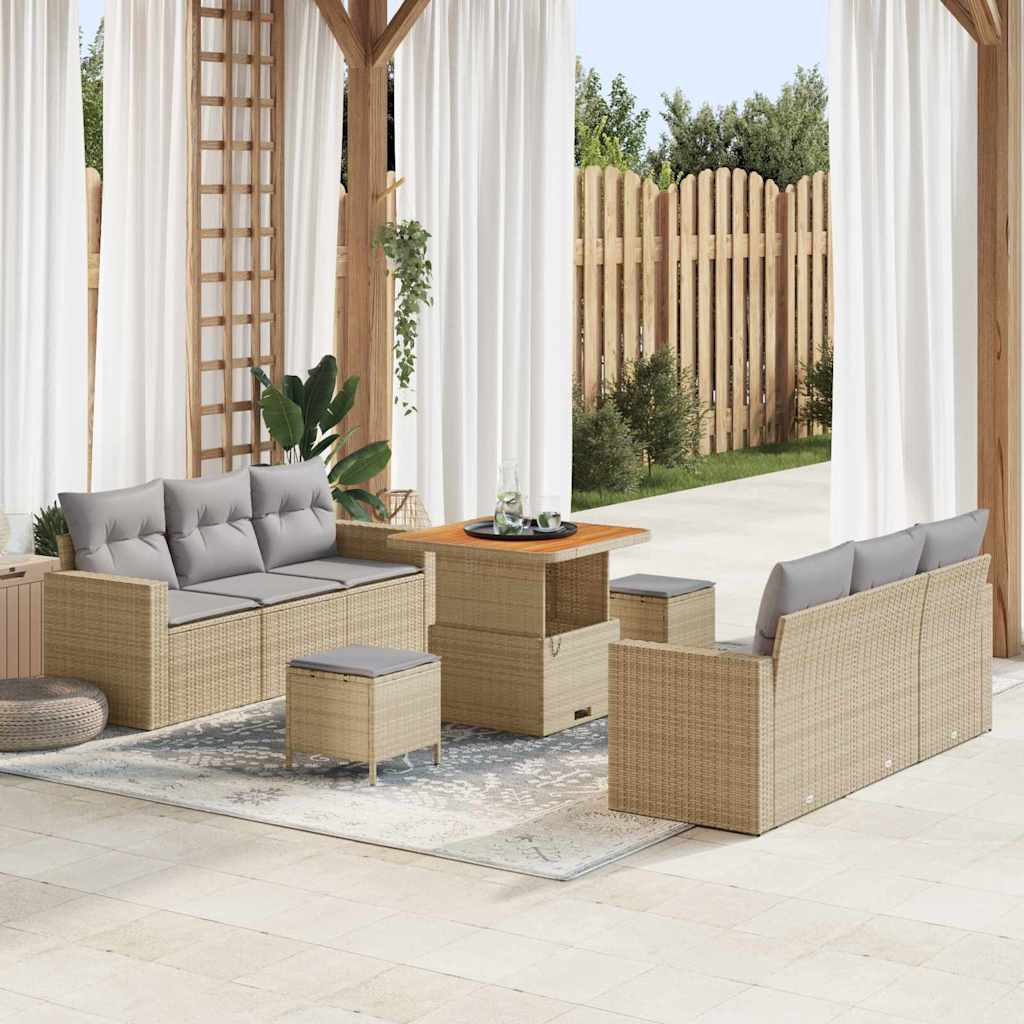 Tuin Sofa Set met kussen met opslag 9 pcs beige en lichtgrijs