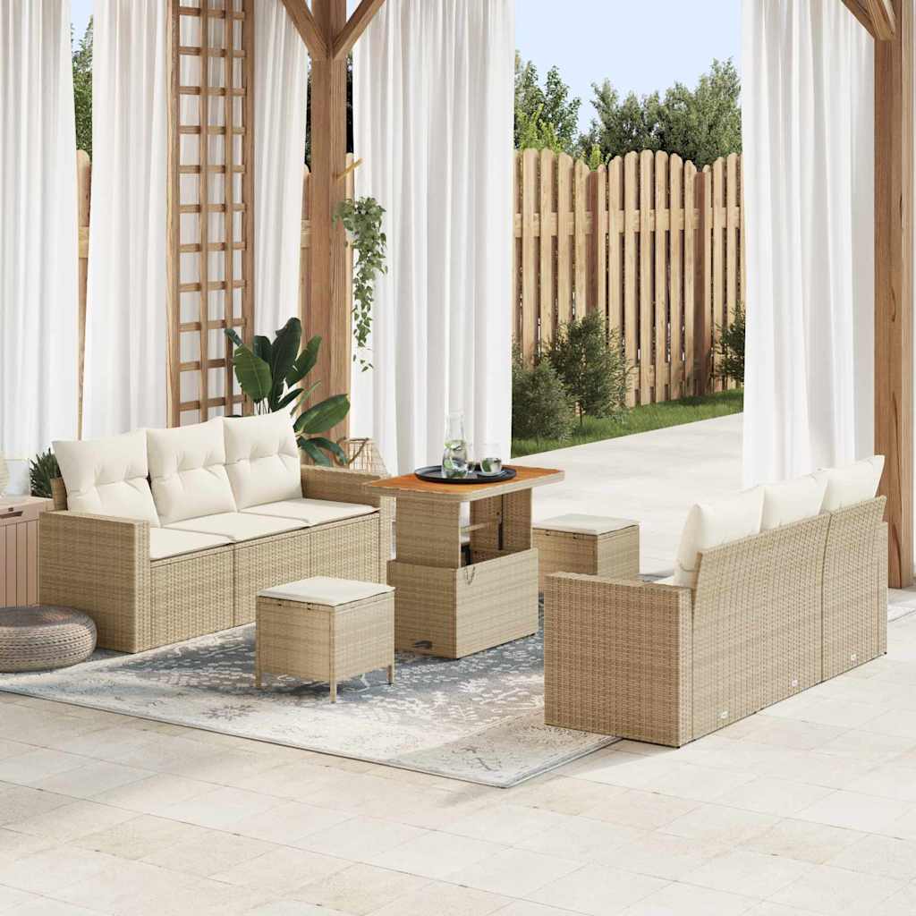 Tuin Sofa Set 9 st 6-Aantal zitplaatsen Beige en Crème