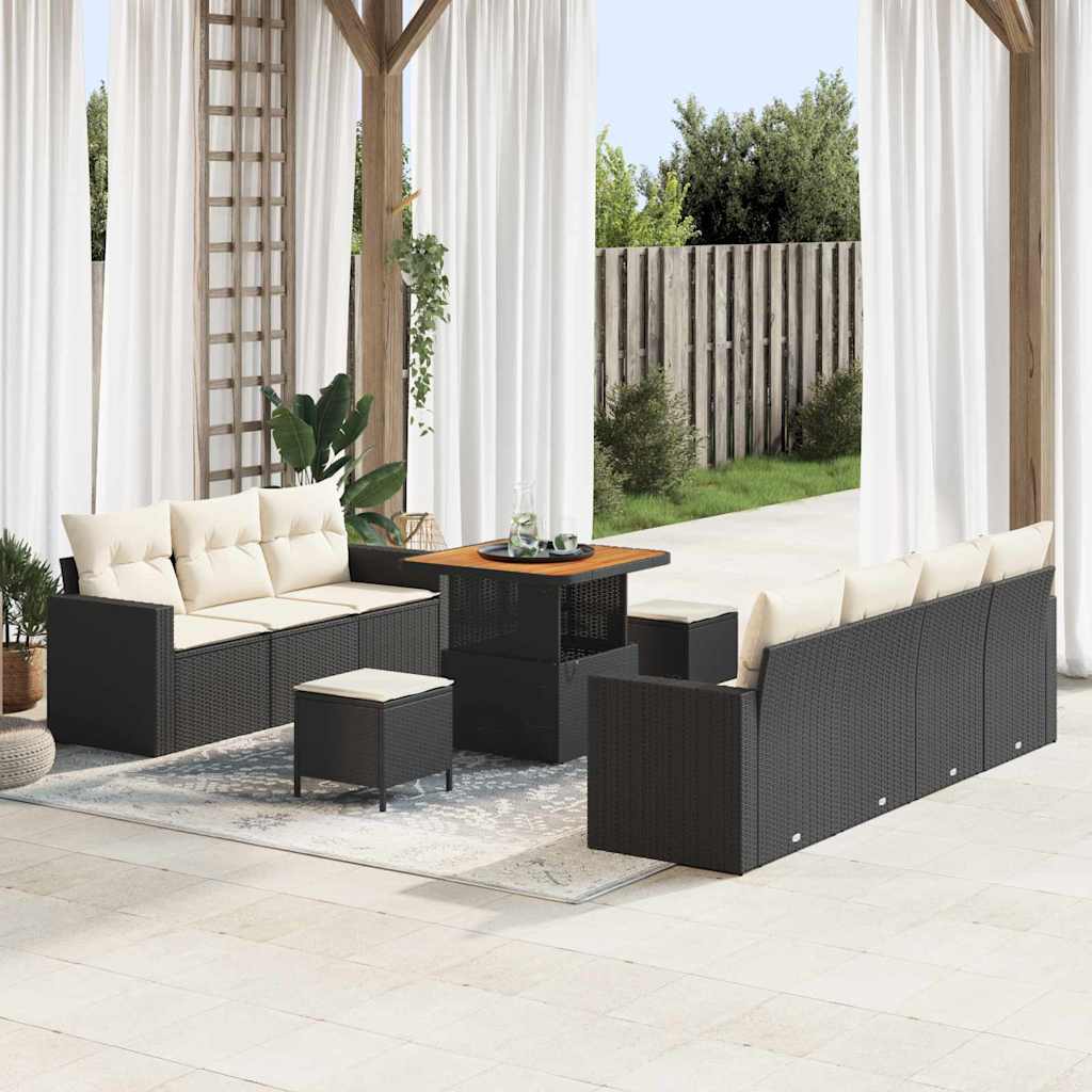Tuin Sofa Set met kussen met opslag 10 pcs Zwart en crème – afbeelding 1