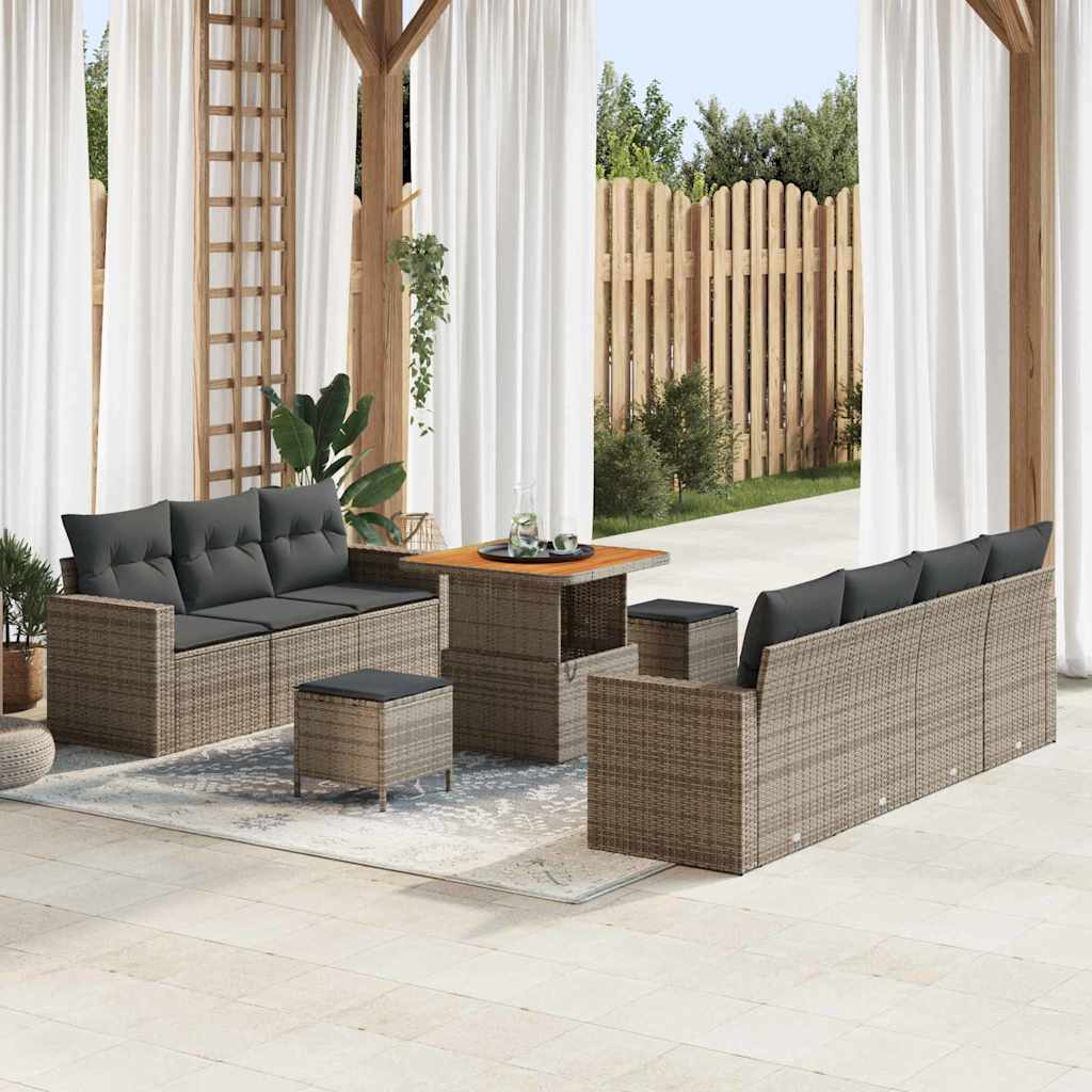 Tuin Sofa Set 10 pcs Grijs Poly rattan en gepoedercoat staal – afbeelding 1