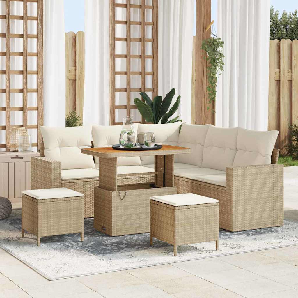 Tuinbankenset 9 st 6-Aantal zitplaatsen Beige en Crème