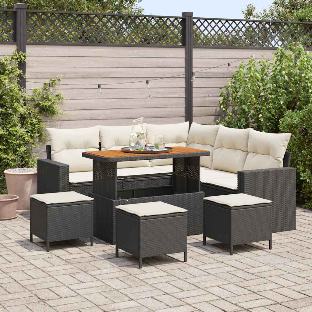 Tuinbankenset met kussen 10 pcs Zwart en Crème poly rattan
