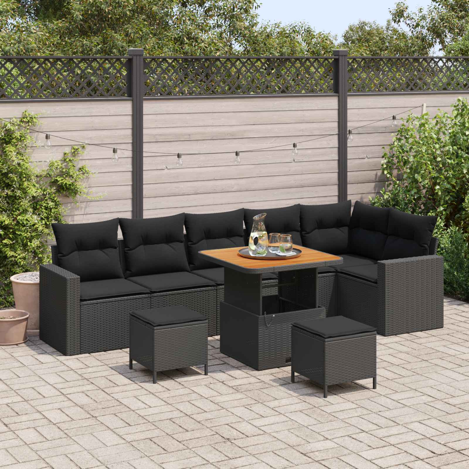 Tuinbankenset met kussen 11 pcs Zwart poly rattan – afbeelding 1