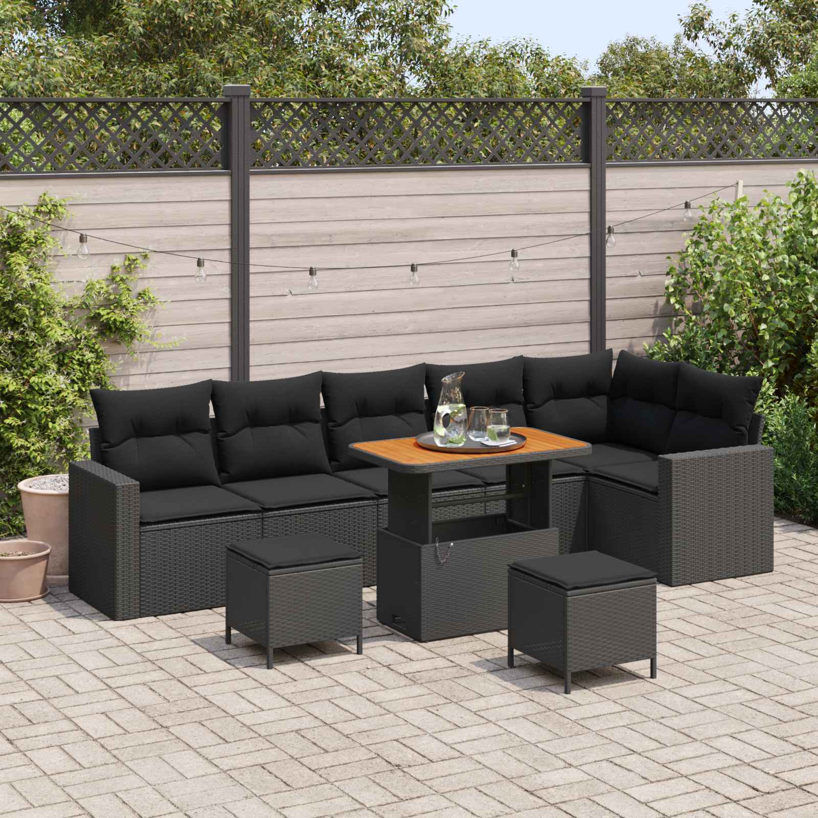 Tuinbankenset met kussen 11 pcs Zwart poly rattan – afbeelding 1