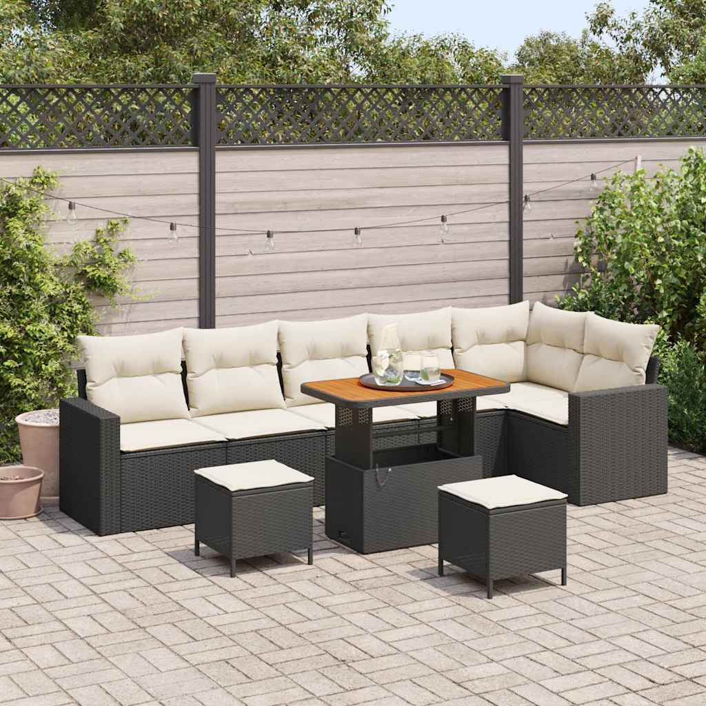Tuinbankenset met kussen 11 pcs Zwart en Crème poly rattan – afbeelding 1