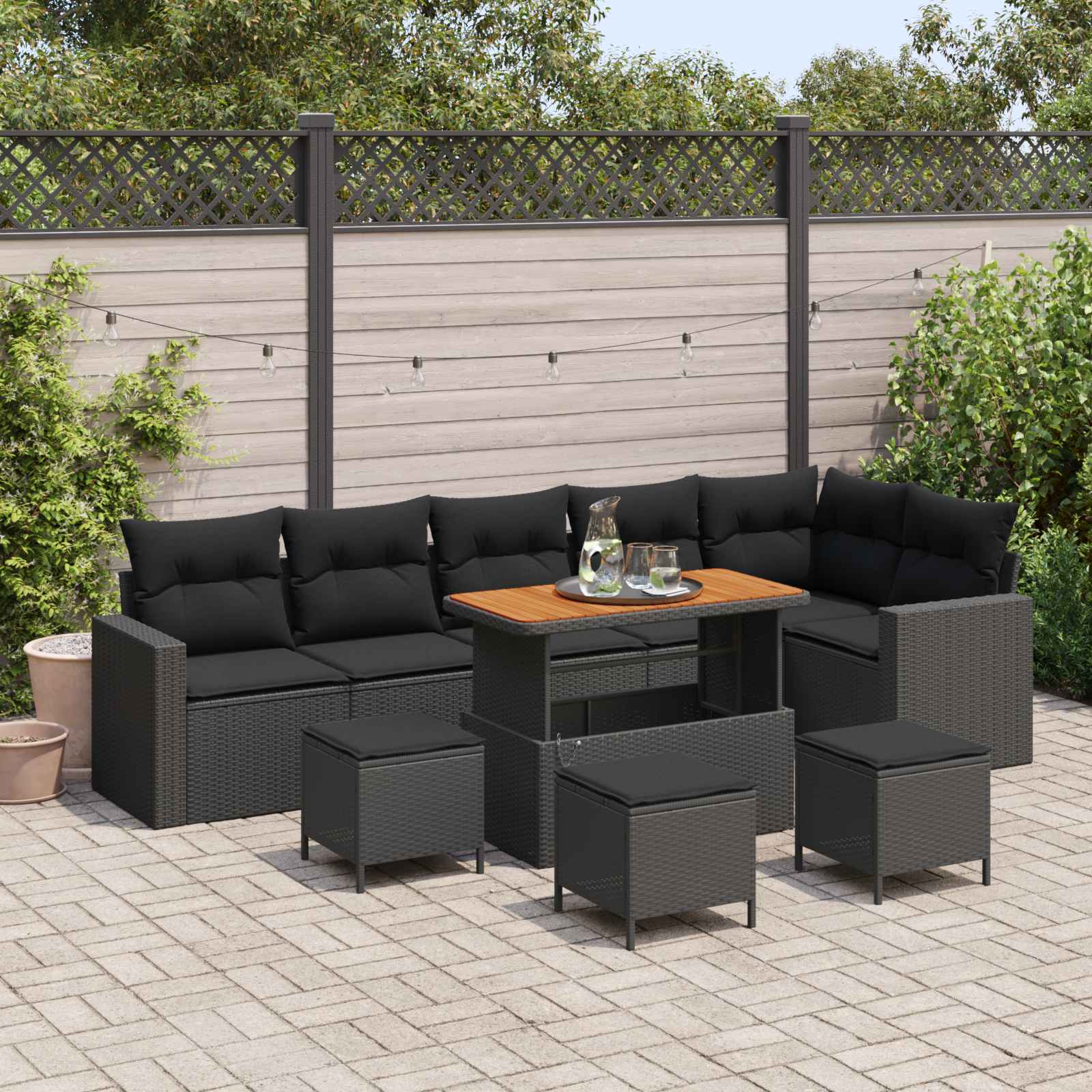 Tuinbankenset met kussen 12 pcs Zwart poly rattan