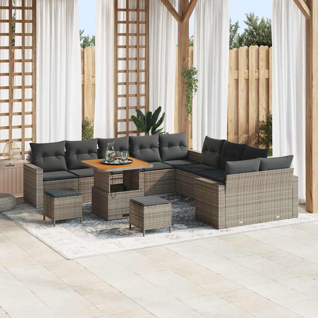 Tuinbankenset met kussen 17 pcs Grijs poly rattan