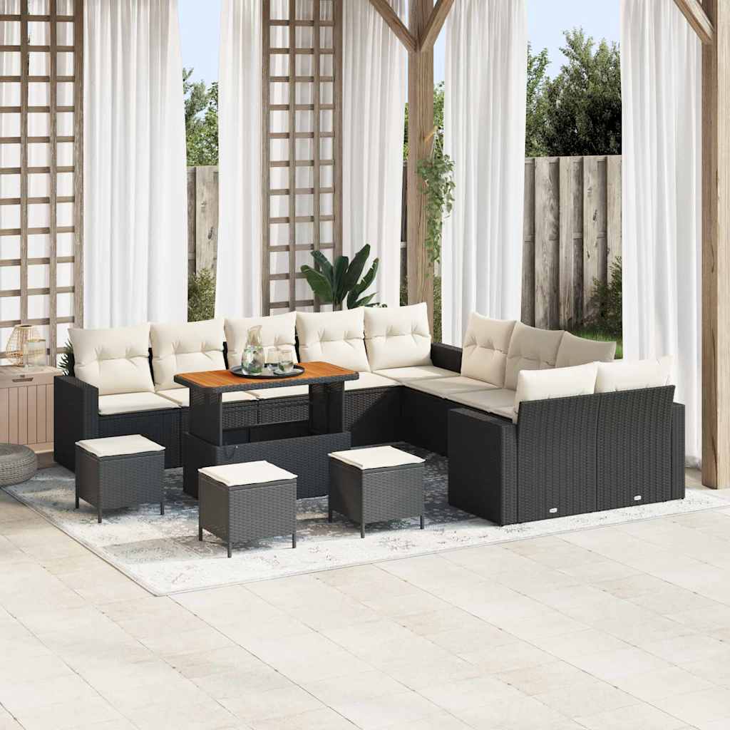 Tuinbankenset met kussen 18 pcs Zwart en Crème poly rattan