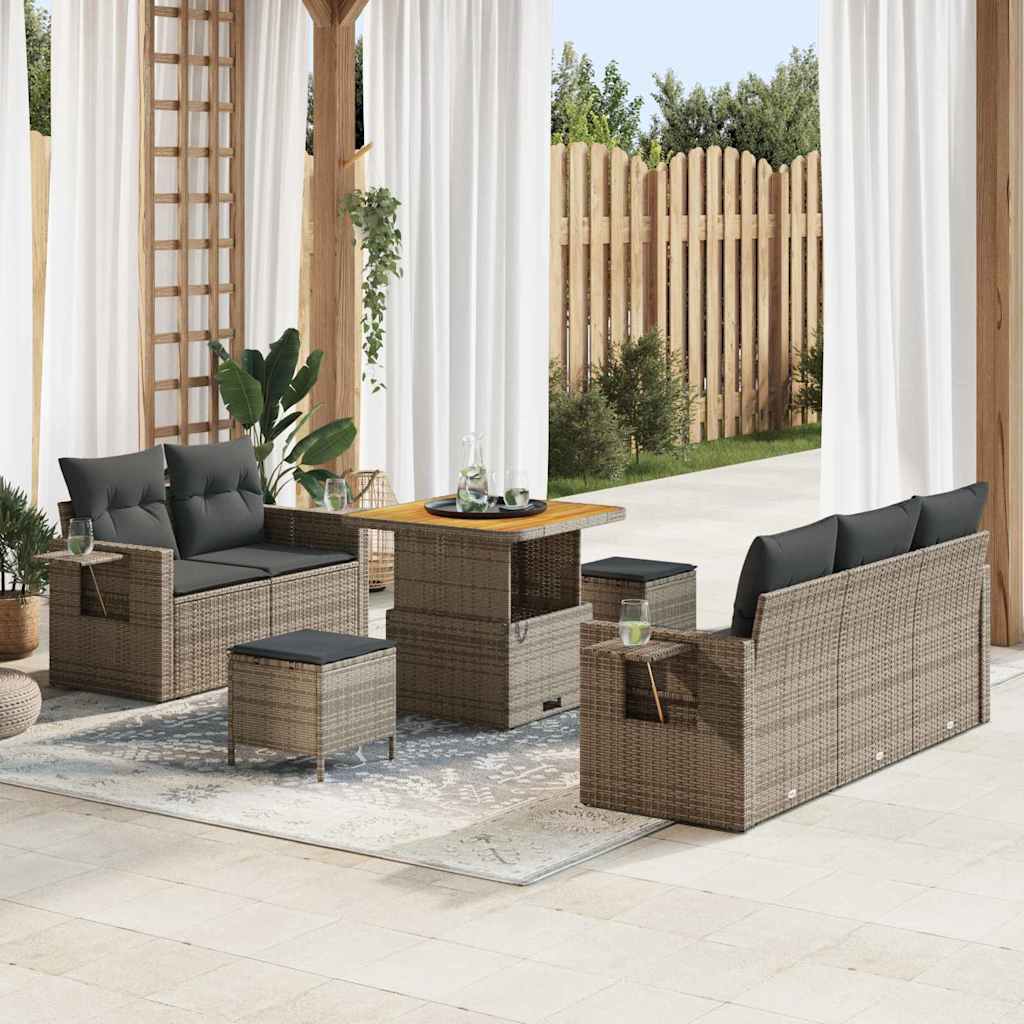 Tuinbankenset met kussen 10 pcs Grijs poly rattan