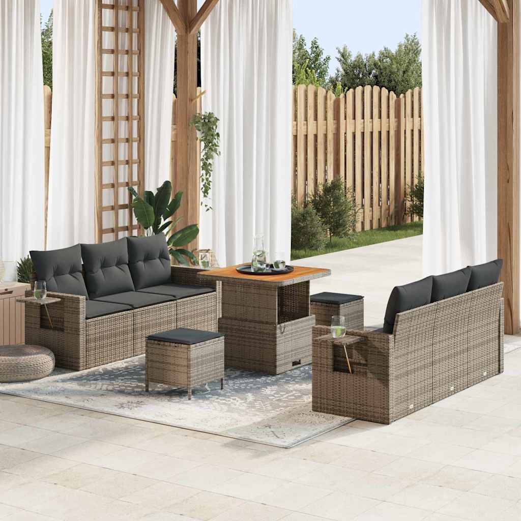 Tuin Sofa Set 9 pcs Grijs Poly rattan en gepoedercoat staal – afbeelding 1