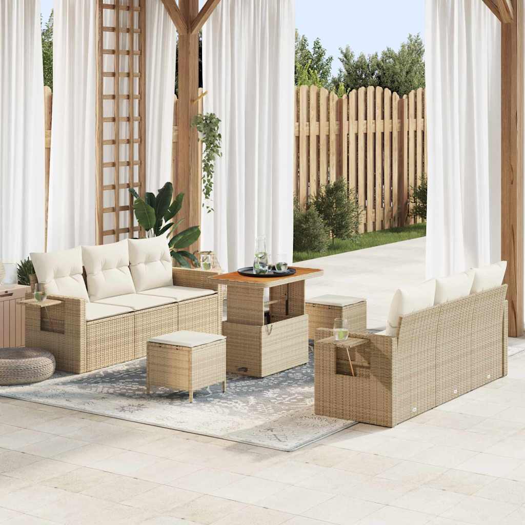 Tuin Sofa Set 9 st 6-Aantal zitplaatsen Beige en Crème