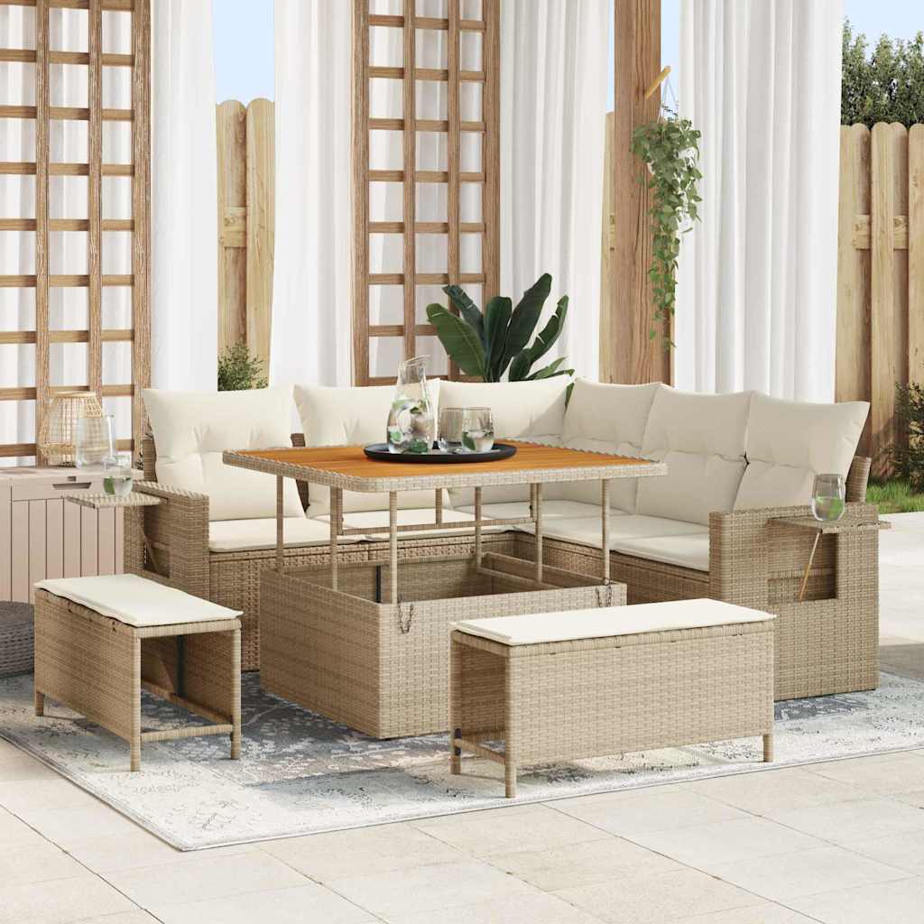 Tuinbankenset 9 st 8-Aantal zitplaatsen Beige en Crème