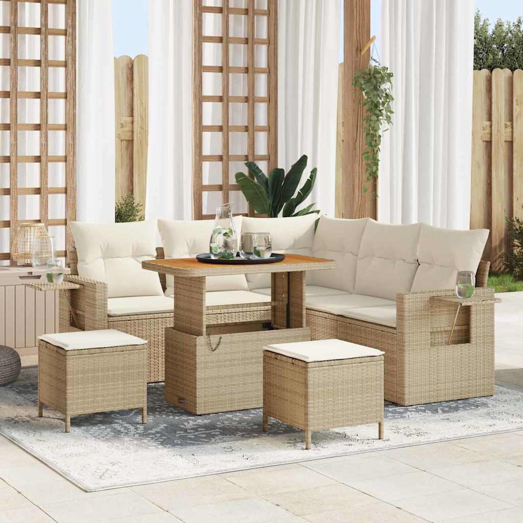 Tuinbankenset 9 st 6-Aantal zitplaatsen Beige en Crème