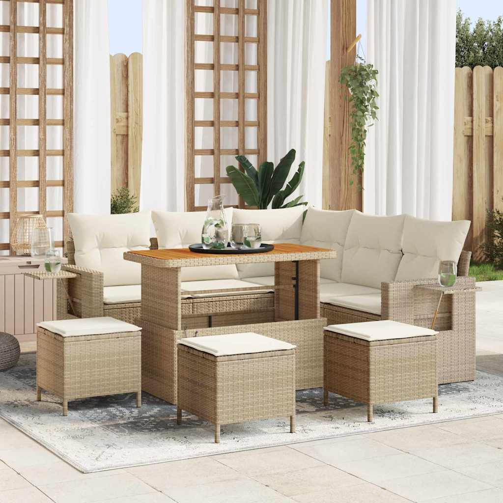 Tuinbankenset 10 st 7-Aantal zitplaatsen Beige en Crème
