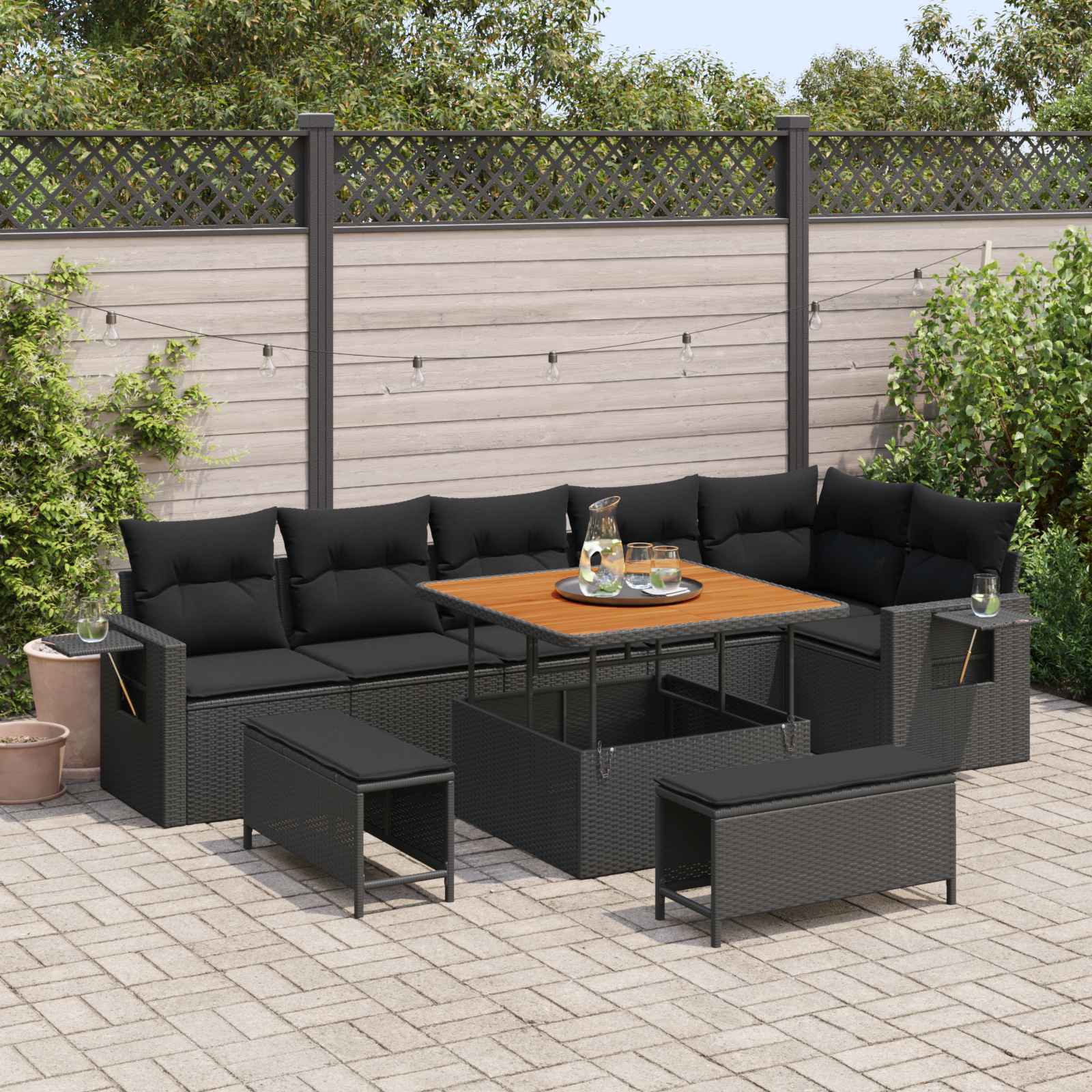 Tuinbankenset met kussen 11 pcs Zwart poly rattan