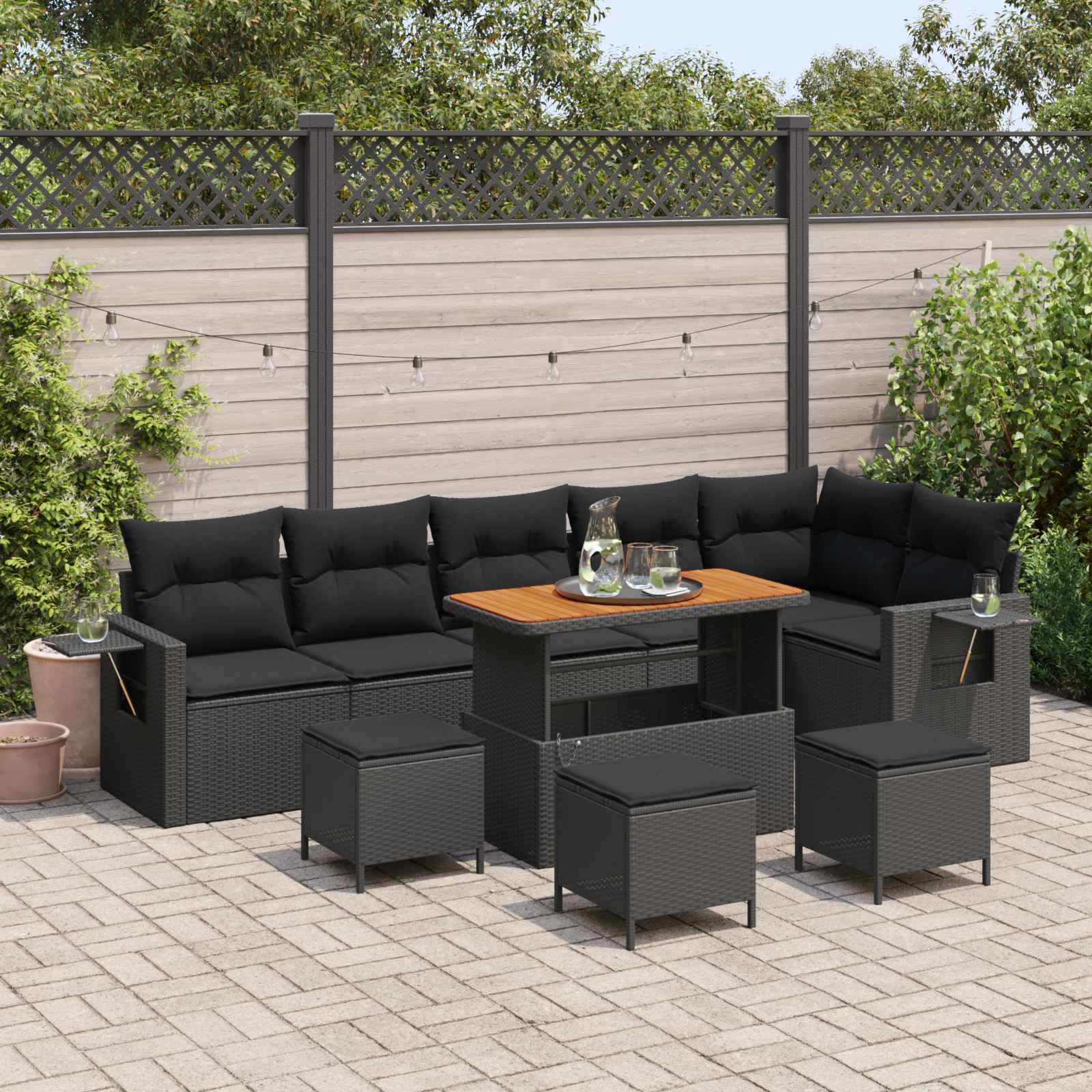 Tuinbankenset met kussen 12 pcs Zwart poly rattan