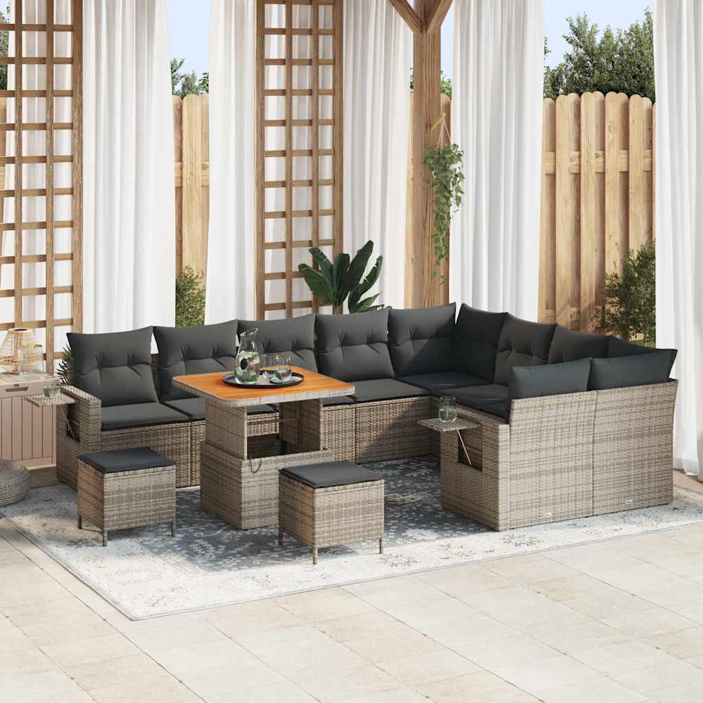 Tuinbankenset met kussen 12 pcs Grijs poly rattan