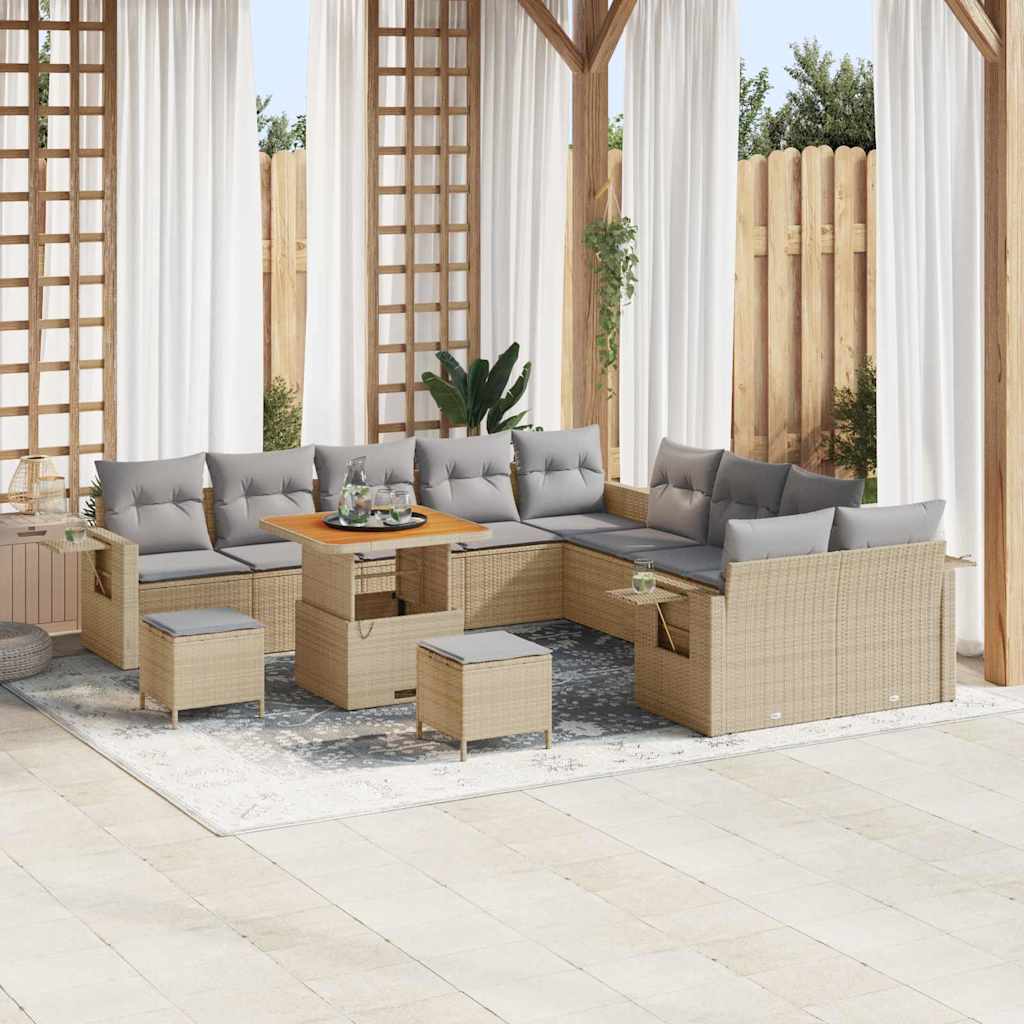 Tuin Sofa Set met kussen met opslag 13 pcs Beige poly rattan – afbeelding 1