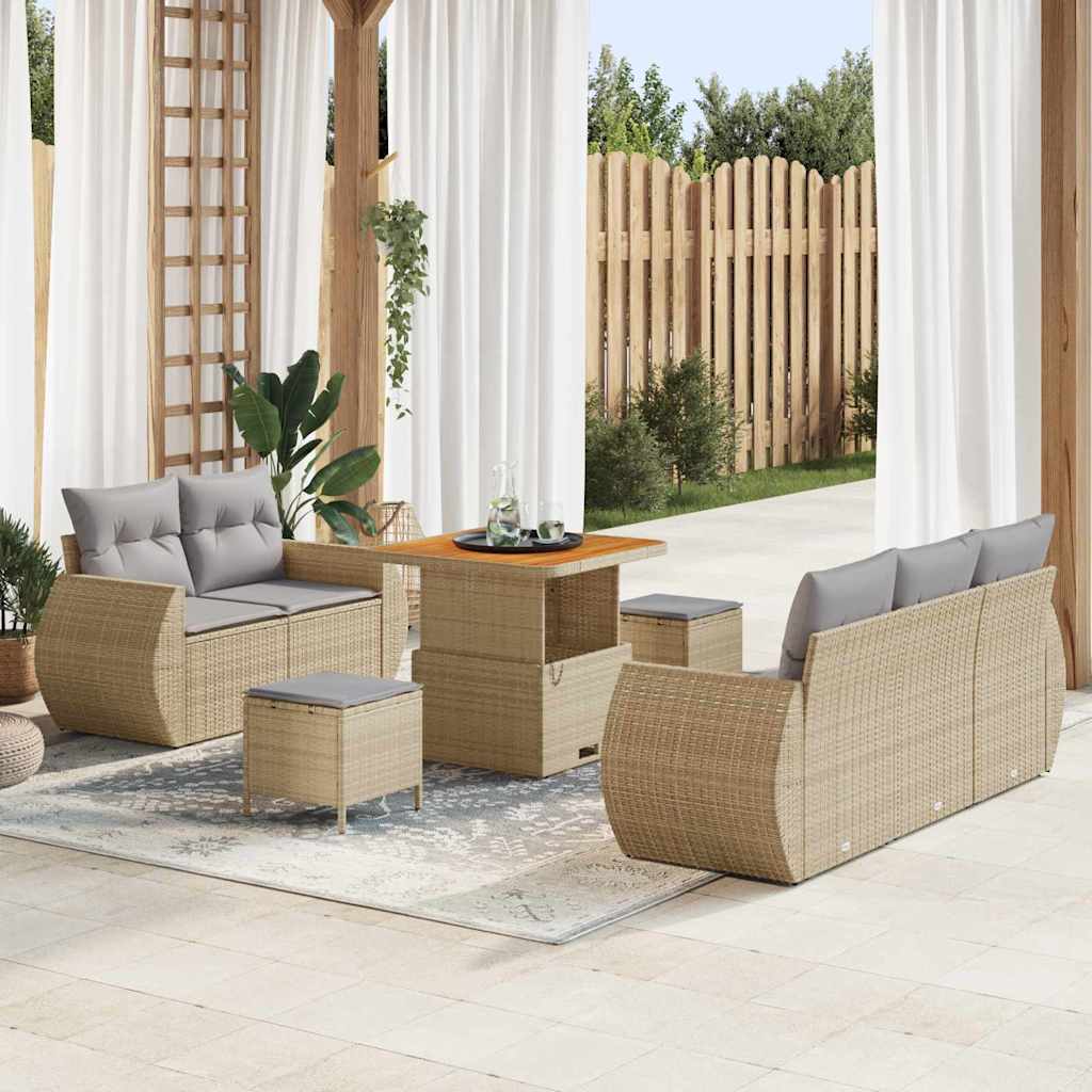 Tuin Sofa Set met kussen 8 pcs Beige en Licht Grijs poly rattan – afbeelding 1