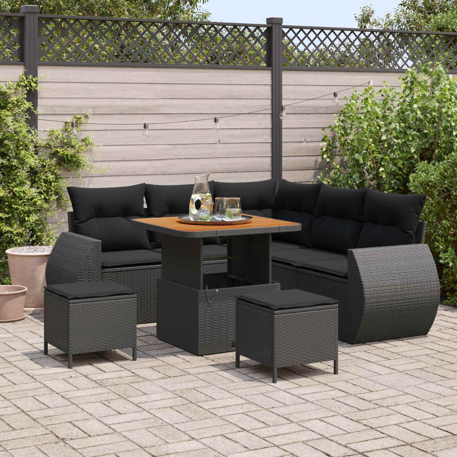 Tuin Sofa Set met kussen met opslag 8 pcs Zwart poly rattan