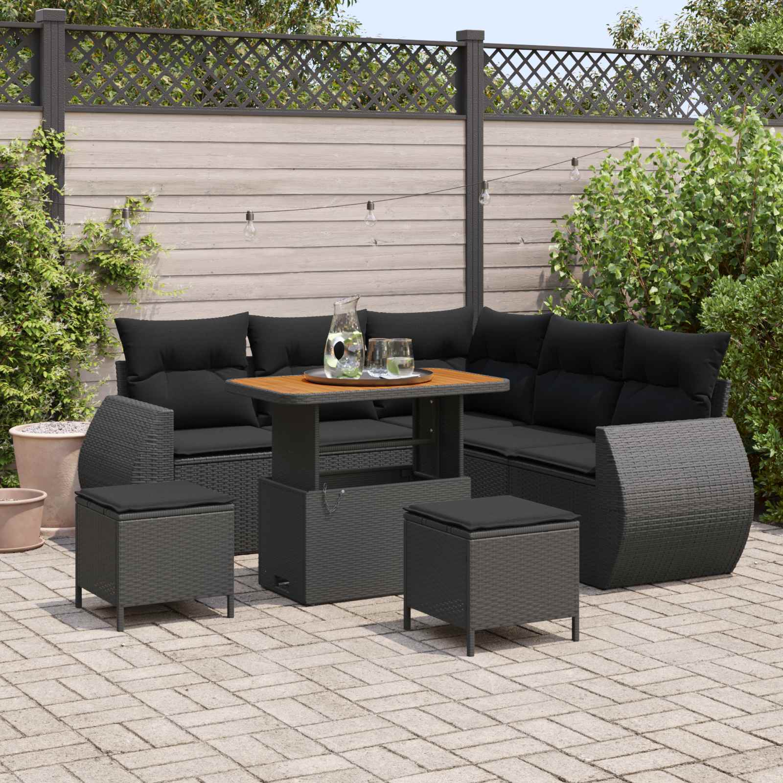 Tuin Sofa Set met kussen met opslag 8 pcs Zwart poly rattan