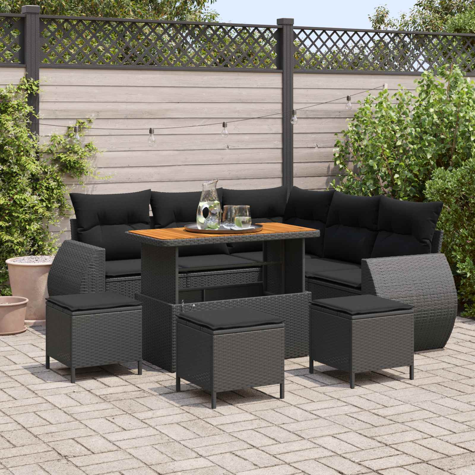 Tuin Sofa Set met kussen met opslag 9 pcs Zwart poly rattan